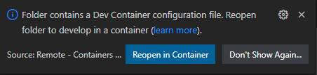 VS Code notification to Reopen the folder in the devcontainer